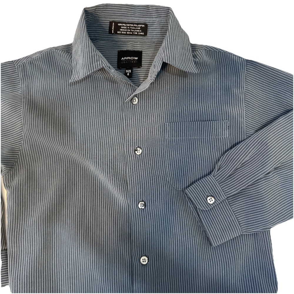 Youth SZ 6 Arrow Pocket Dress Shirt Long Sleeve Button Striped Pocket